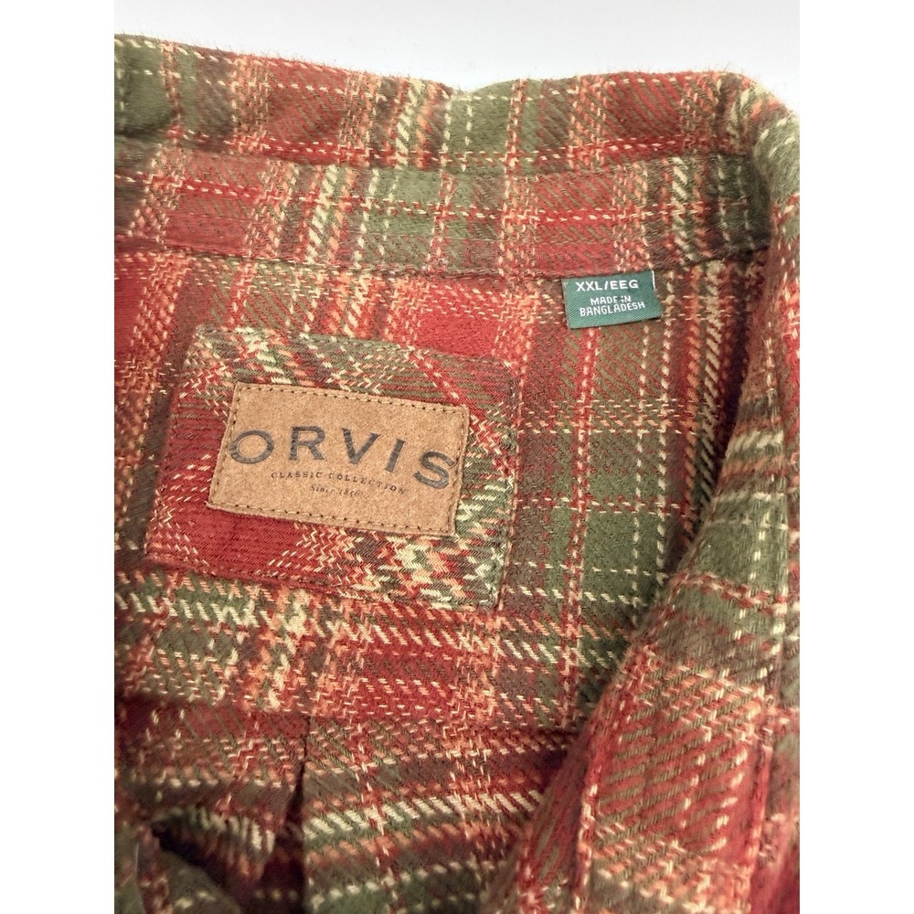 Orvis Large Flannel Button Down Red Green Plaid Workwear Shirt Cabin Classic - Picture 5 of 12